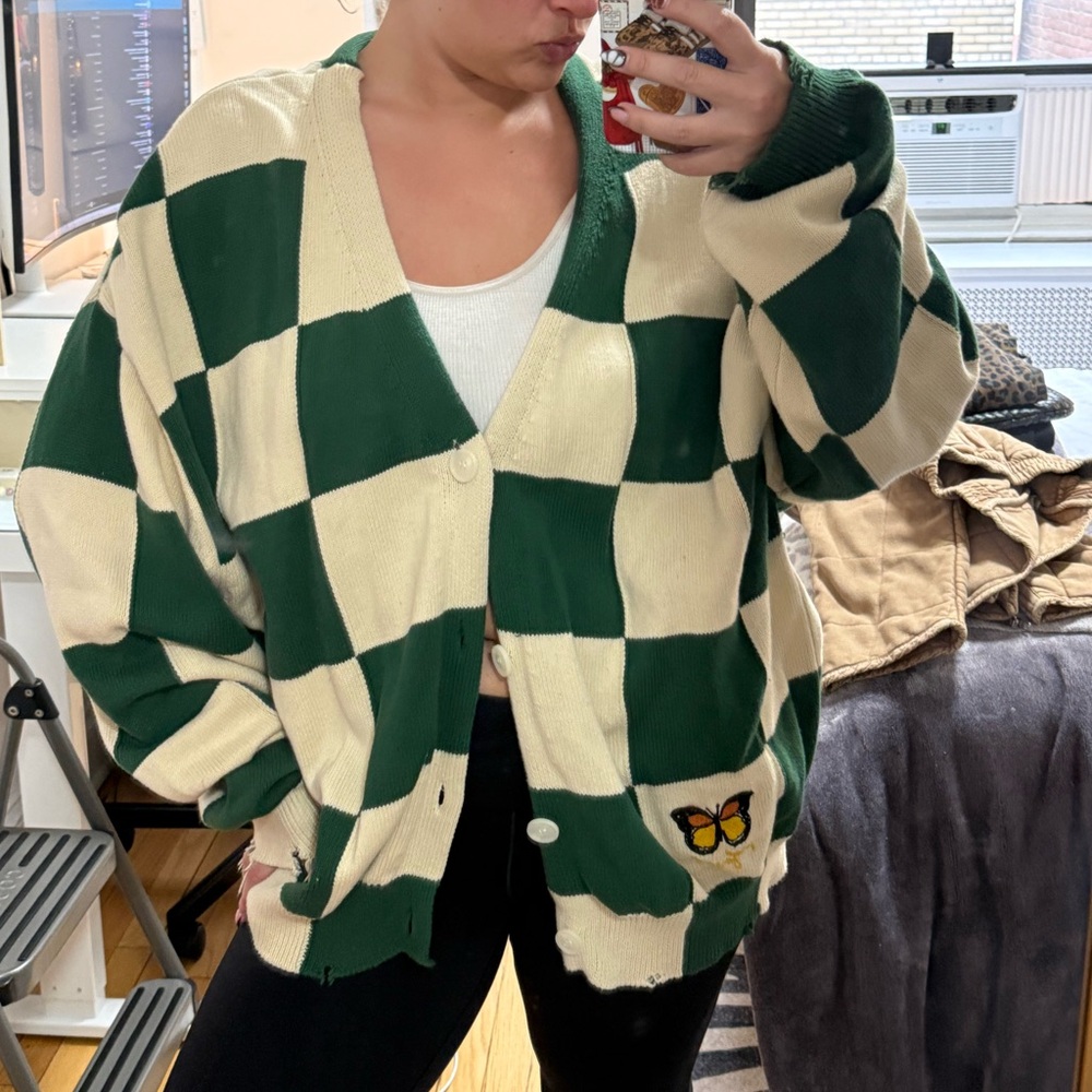 Butterfly Patch Green and Cream Women's Cardigan